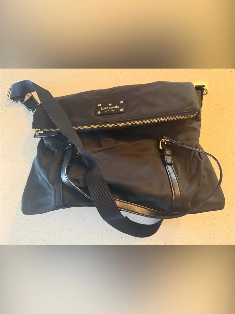 kate spade Black Nylon Messenger Crossbody with Gold Hardware